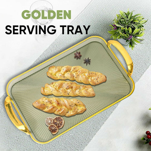 Clear Food Serving Tray with Gold Handles Set of 3