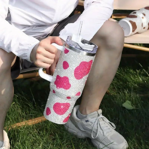40 Oz Cow Tumbler With Handle Studded Tumbler