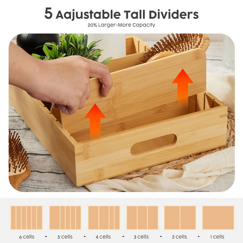 Adjustable Dividers Bamboo Drawer Organizer Tray for Kitchen/Room