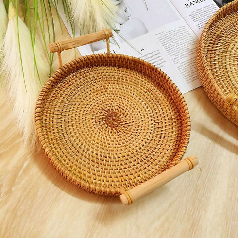 Round Rattan Basket Food Serving Basket Organizer