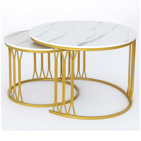Nesting Coffee Table Set 2Piece Modern Center Tables for Home White - Gold - FU3019