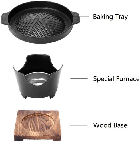 Portable Charcoal Grill with Wooden Base (16.8cm)