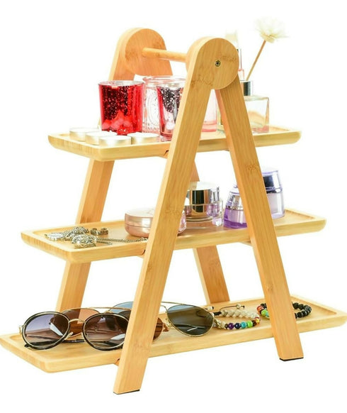 2 pcs Bamboo 3 Tier Serving Tray