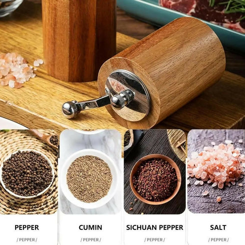 Hand Cranked Pepper Grinder, Portable Kitchen Solid Wood Grinder