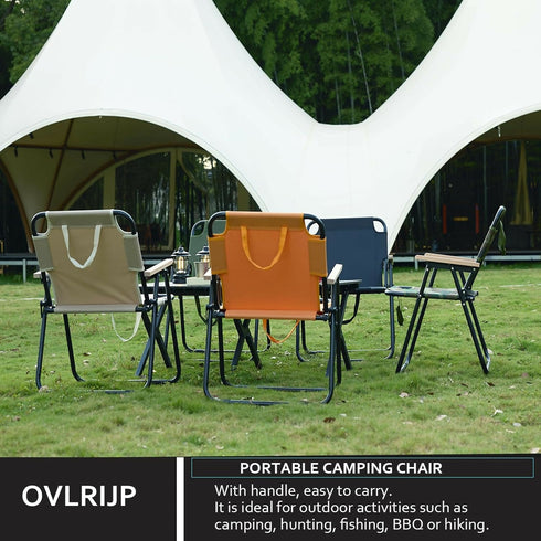 Folding Camping Chair with Handle, Wooden Armrests