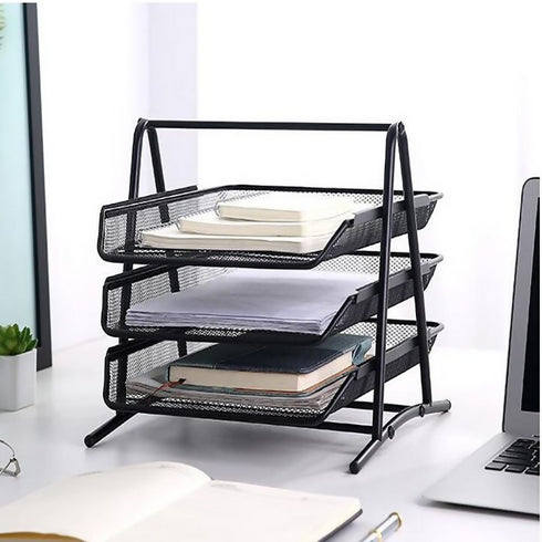 3-Tiers Wire Mesh File Holder Desk Organizer - Black