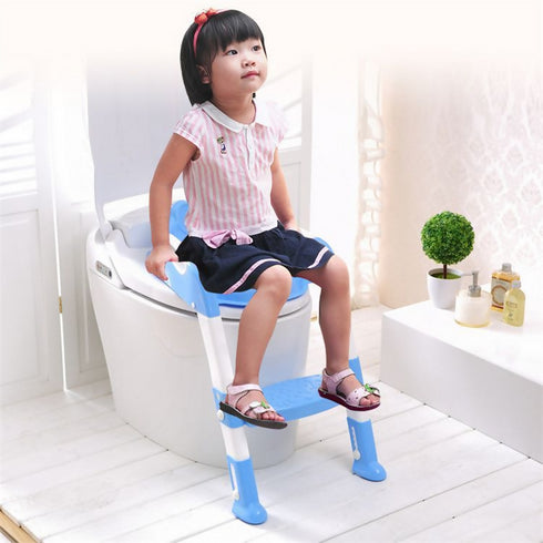 Blue Foldable Baby Toilet Potty Training Seat Ladder