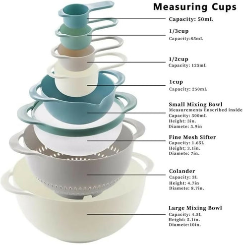 8-Piece Kitchen Prep Bowl Set, Measuring Cups, Mixing Bowls