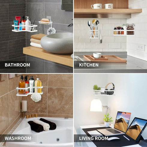 5 Piece Set Metal Triangle Corner Storage Rack For Bathroom Shower - White