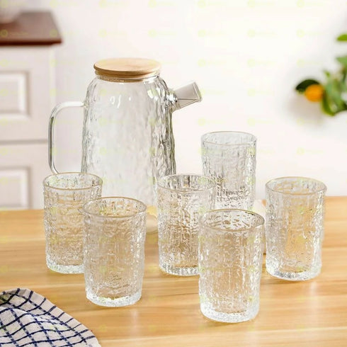 Textured Glass Carafe with Tumblers