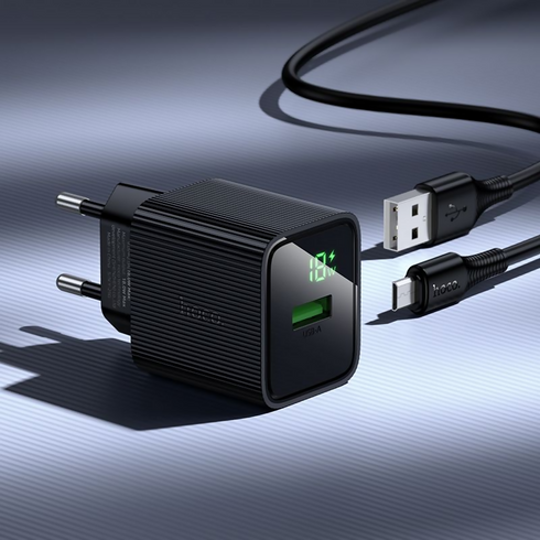 Hoco Excellent Single Port Charger with Digital Display Set Micro