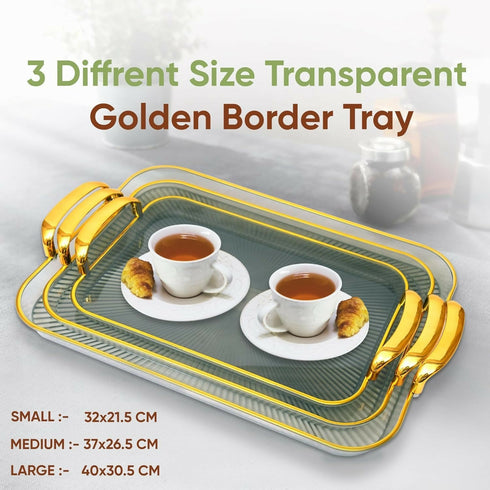 Clear Food Serving Tray with Gold Handles Set of 3