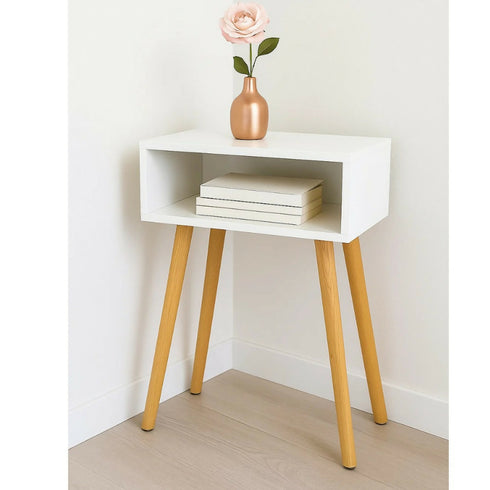 Counter Square Side Table - White Bedside Pedestal
