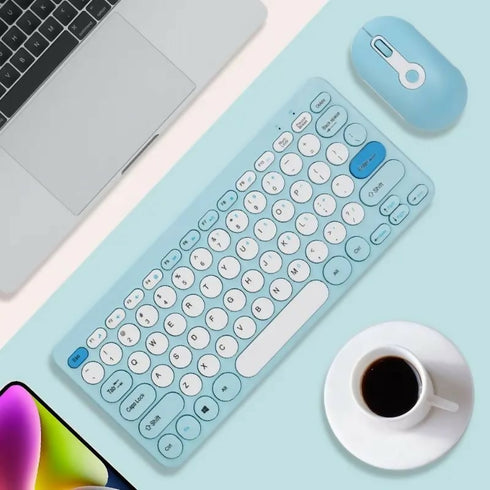 Mini Wireless Keyboard and Mouse Set - Blue, White