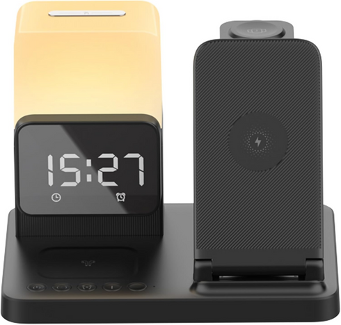 6-in-1 Wireless Phone Charger Alarm Clock LED Lamp 15W Fast Charge Earphone Watch Charge