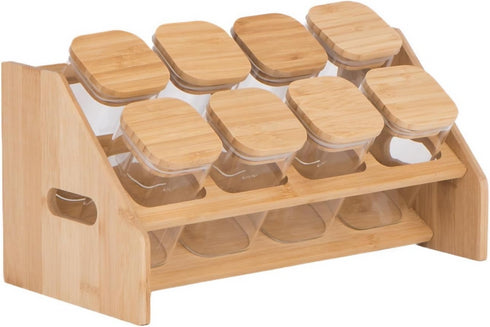 8-jar glass spice set with wooden lids