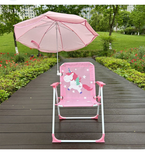 Kids Outdoor Beach Chair with Umbrella- Pink
