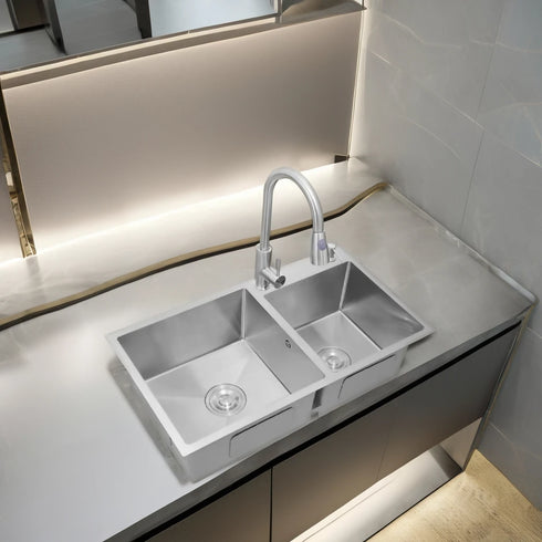 Stainless Steel Brushed Double Bowl Handmade Kitchen Sink