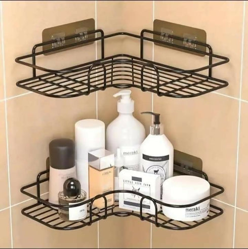 Bathroom Corner Rack Corner Black - No Drill - Set of 2