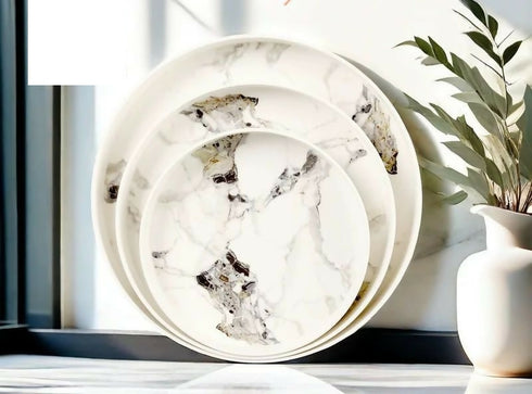 Set of 3 marble-patterned trays/ plates