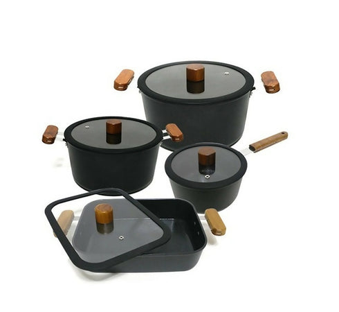 10 PCS Non-stick Casserole Pot Set With Wooden Lid
