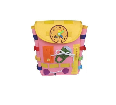 School-Friendly Busy Toddler Backpack Learning Activities School Bag - pink/yellow