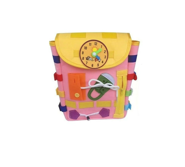 School-Friendly Busy Toddler Backpack Learning Activities School Bag - pink/yellow