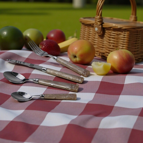 24 Piece Beige Stainless Steel Cutlery Set.