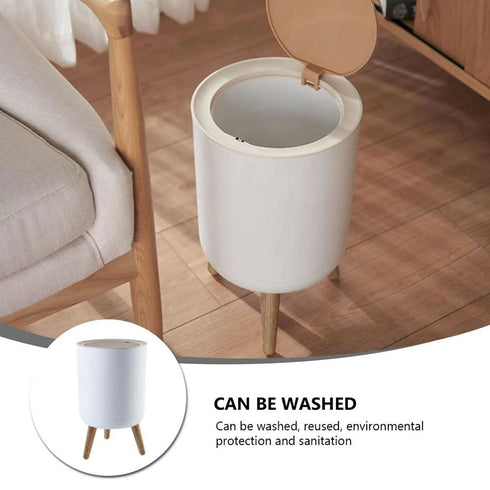 Trash Can With Lid Press Cover Portable Height Foot Standing Trash Can