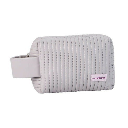 Striped Puffy PU Leather Cosmetic Bag Macaroon Colour Travel Cosmetic Pouch - Purple