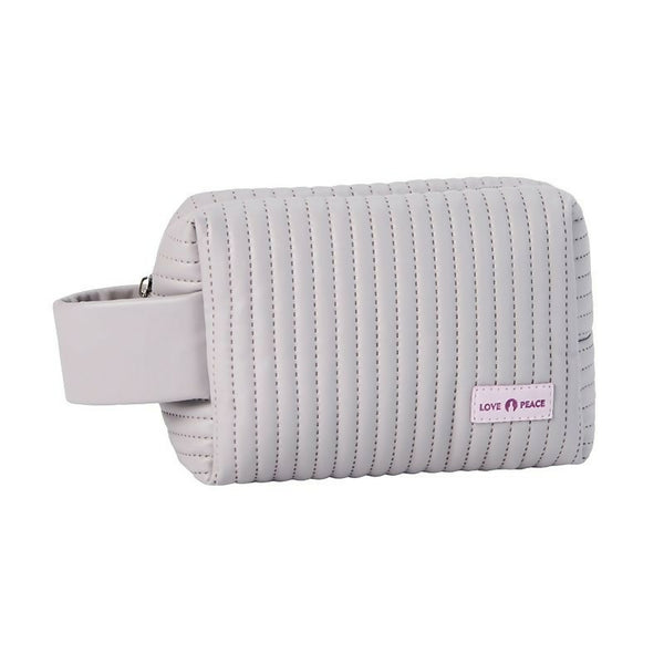 Striped Puffy PU Leather Cosmetic Bag Macaroon Colour Travel Cosmetic Pouch - Purple