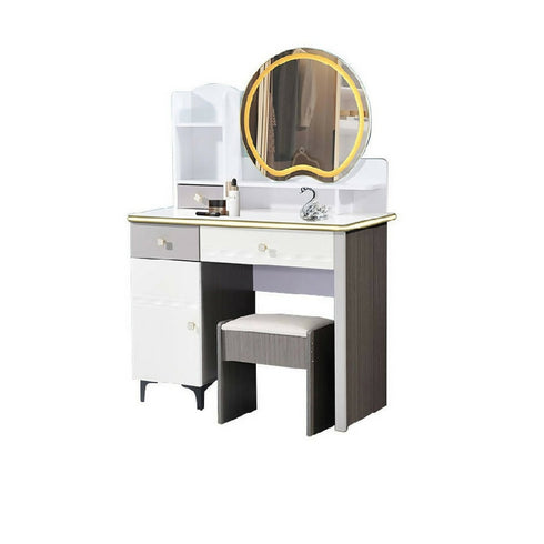 Makeup Vanity Corner Dressing Table with LED Mirror & Stool