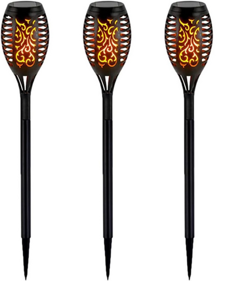 3 Pack LED Torch Flame Design Solar Light Garden Outdoor Patio Decorative