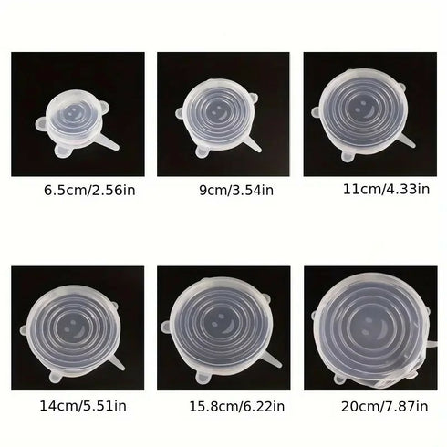 6-Piece Reusable Transparent Stretchable Silicone Lid Cover - Transparent