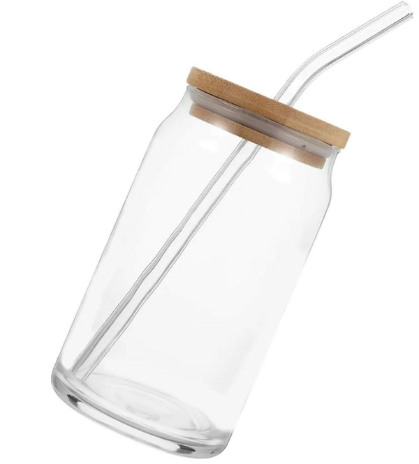 Elegant Ultra Durable Clear Glass Cup with Glass Straw