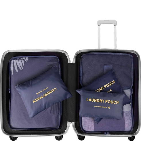Oxford Cloth Packing Cube Organizer Travel Laundry Pouch - Set of 6 - Blue