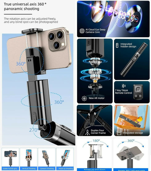Auto Ai Face Tracking Camera Phone Tripod Stand 360° Rotating for Cell Phone Holder Selfie Sticks Tripod with Remote Controller