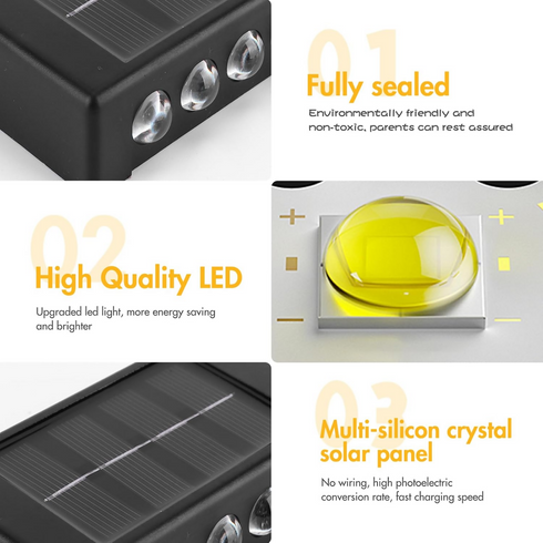 4 Pack Solar Wall Lights Outdoor, 10 LED Solar Fence Light Waterproof Outdoor Up and Down Garden Fence Lighting for Yard Garage Porch Deck Pathway Decoration