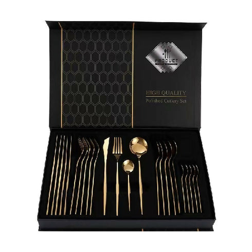 24 Piece Fork and Spoons Set-Gold