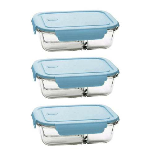 Split Compartment Leak-Proof Glass Food Containers - 650ml - 3 Pack