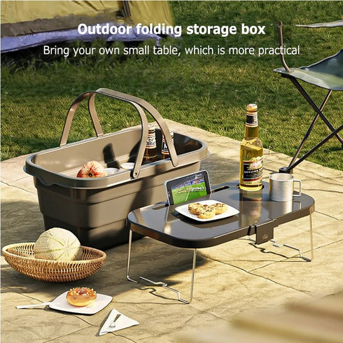 Collapsible Picnic Basket with Handles, Lid as Table - 3-in-1 Bucket- Grey
