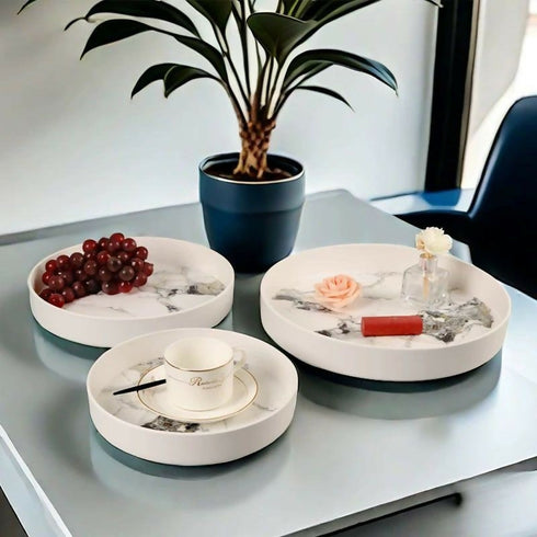 Set of 3 marble-patterned trays/ plates