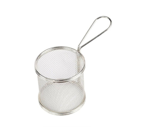 Stainless Steel Round Mini Deep Fry Serving Basket - Silver