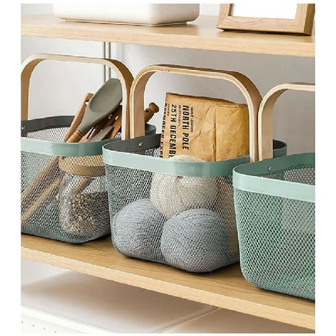Storage Basket with Wooden Handle