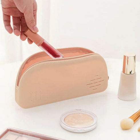 Dust-Proof Silicone Makeup Brush Travel Case - Brown