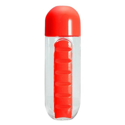 Portable 2 in 1 Travel Water Pill Organizer Bottle - Red