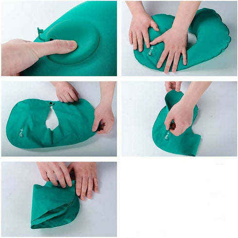 Air Pump U-Shape Inflatable Travel Neck Pillow