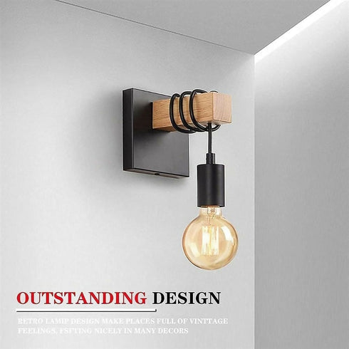 Wooden Wall Light Black Metal Wall Light