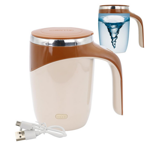 Stainless Steel Lazy Coffee Cup Automatic Magnetic Self Stirring Mug - Brown