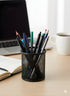 Small Black Round Metal Mesh Pen & Stationary Holder for Desk Organizing